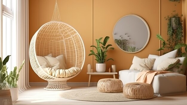 Mock up frame in interieur achtergrond beige kamer in ScandiBoho stijl Generative Ai