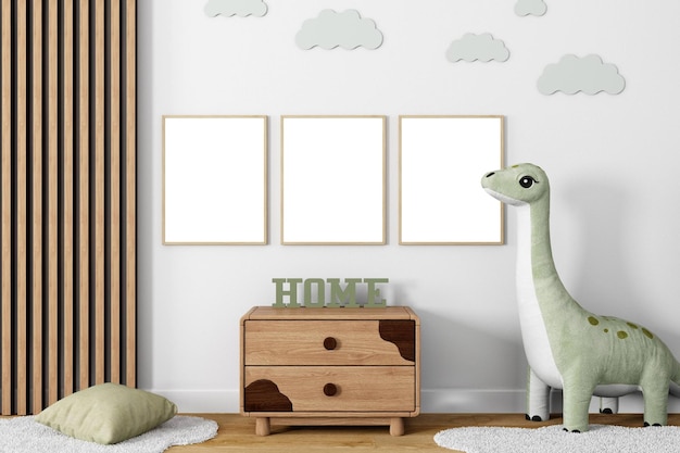 Mock up frame in kids room 3d render