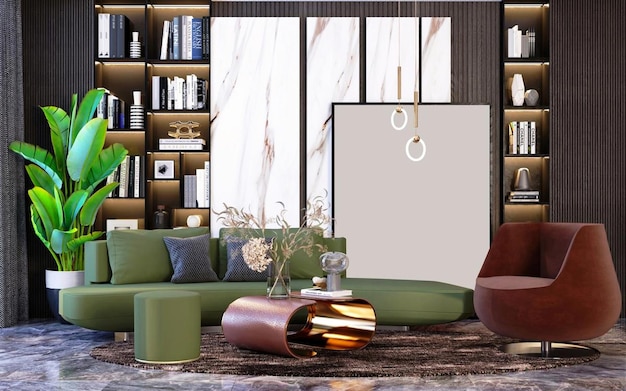Photo mock up frame luxury modern living room design of concrete decor with console and sitting table