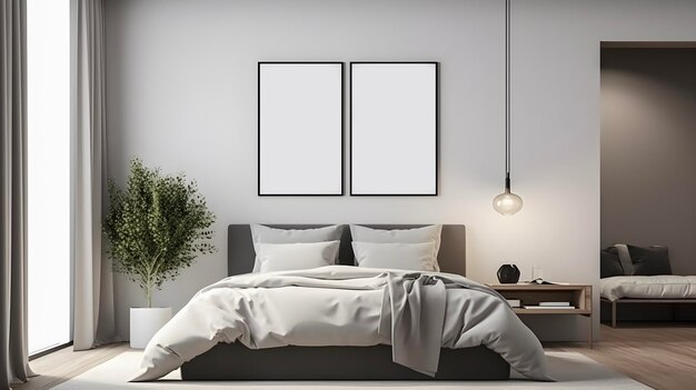 Mock up frame in modern bedroom interior background AI generated