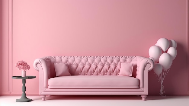 Mock up frame in the valentine 27s day with sofa on pink wall generative AI