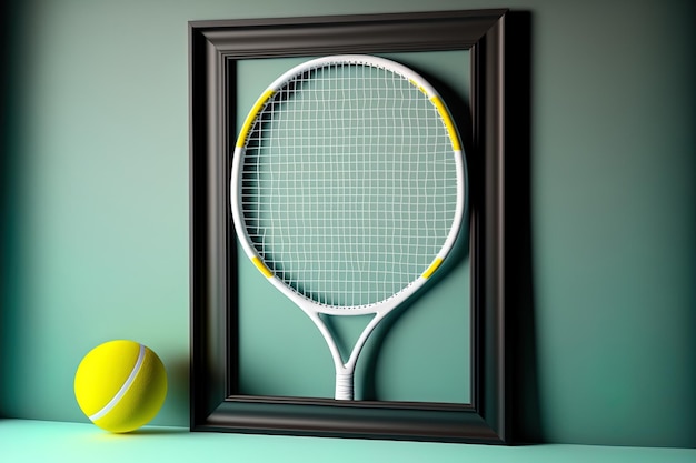 Mock-up frame voor tennisracket en bal