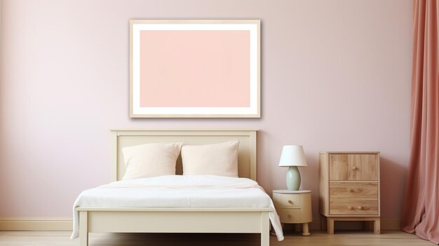 Photo mock up frame in warm colored girl bedroom