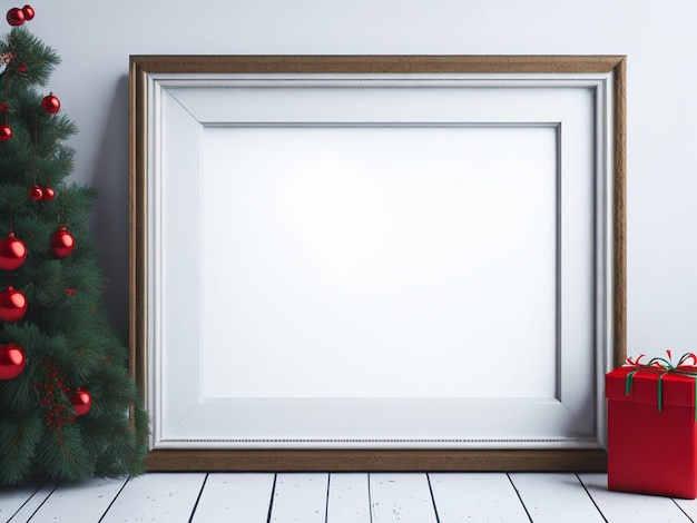 Mock up frame with Christmas tree and decorations 3d render