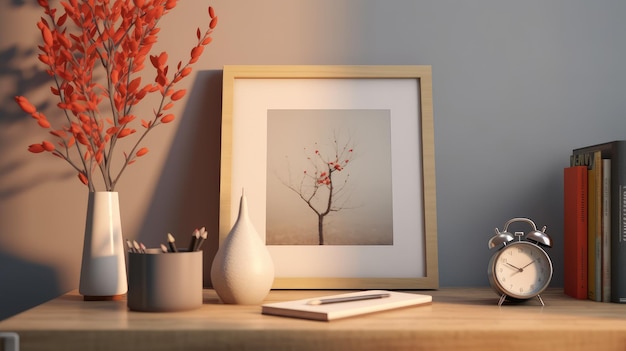 Mock up frame with minimal decor close up in home interior background 3d render