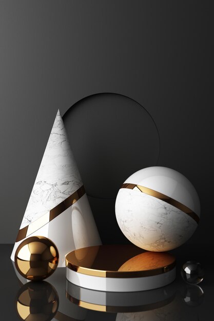 mock up geometric shape gold and glass texture with black color podium for product design 3d rendering 3d illustration vertical frame