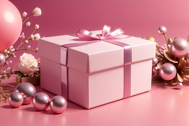 Mock up of gift box on pink space