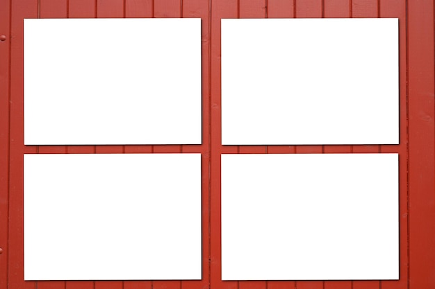 Mock-up horizontal blank picture frame for photograph four picture frame mockup template on old plank red wooden background