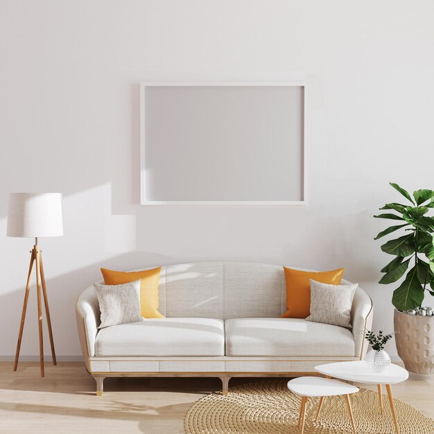 mock up horizontale poster of foto leeg frame in moderne minimalistische interieur achtergrond Scandinavische stijl 3D illustratiexA