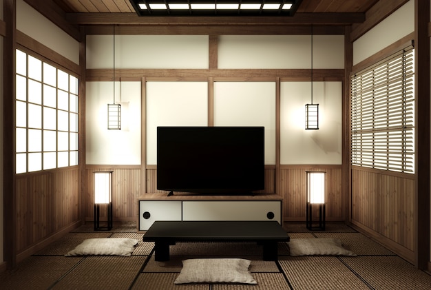 Mock up japanese living zen design.3D rendering