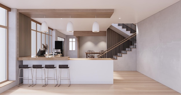 Макет Кухонная комната в японском стиле, макет белой стены