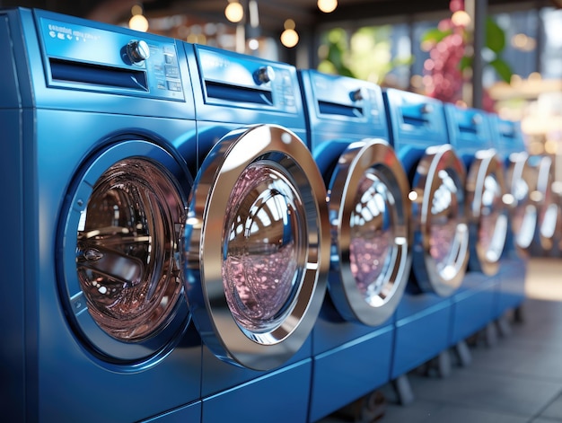 Mock Up in a laundry with rows of washing machines 3d Mockups Design 3D Highquality Mockups Gene