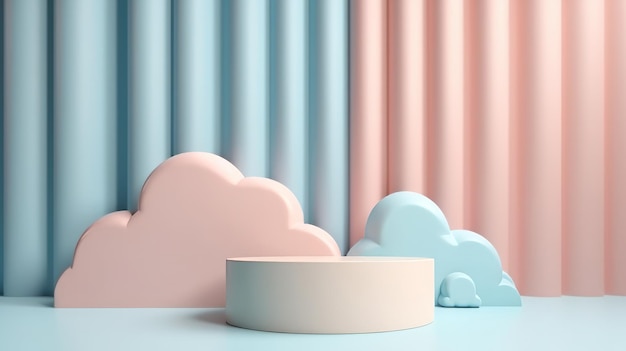 mock up minimal pink and blue pedestal design for product show 3d rendering generative ai