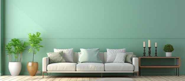 Photo mock up of a modern green living room interior with an empty banner on the wall ing