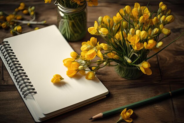 Mock up of a notepad with yellow flowers