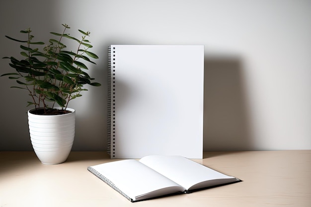 A mock up of an object White blank paper in a chic contemporary notebook