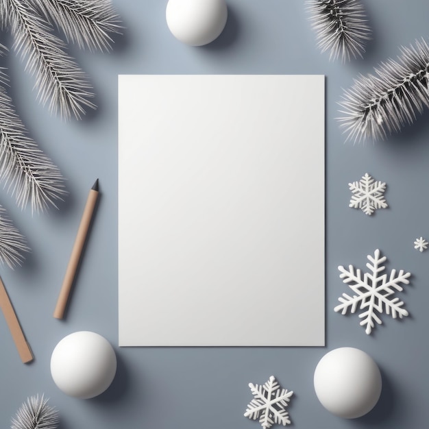 Фото Макет белой пустой карты и рождественских украшений рождественский фон с пустым пространством 3