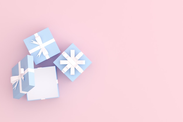 Mock up of open gift box on pink space.