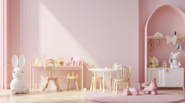 Mock up pastel light stucco wall in children roomkids room Generative Ai