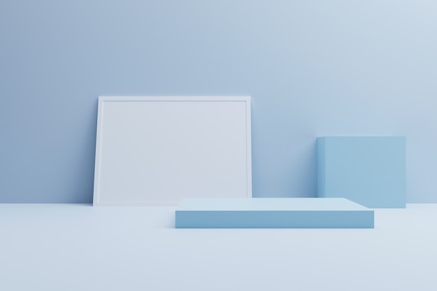 Mock up podium, abstract blue shape 3d illustration