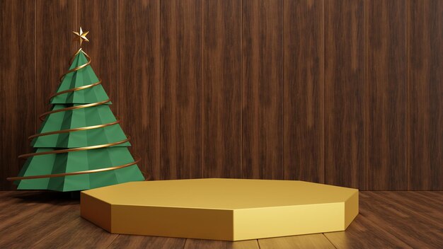 製品プレゼンテーションのモックアップ表彰台抽象的なシーンの最小限のコンセプトクリスマスと新年