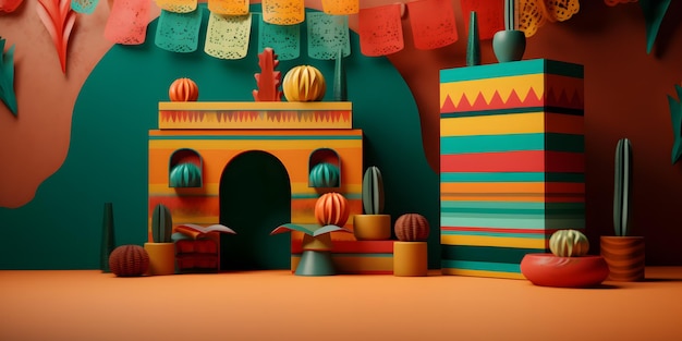 Mock up podium with Cinco de Mayo background Generative Ai Copy Space