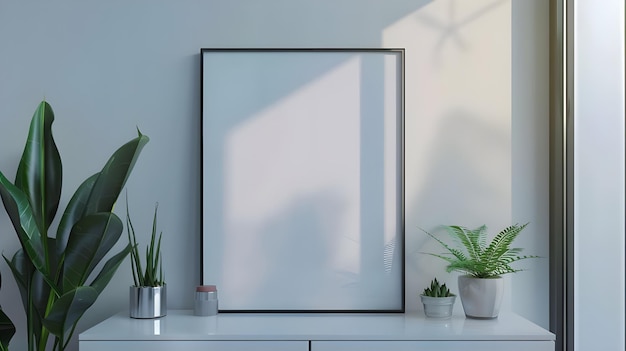 mock up poster frame on cabinet in interior3d rendering