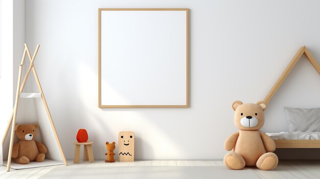 モックアップポスターフレーム - 子供の部屋のインテリアの背景 - 3Dレンダリング