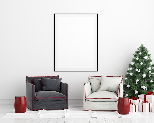 Mock Up Poster Frame Christmas New Year Interior Background