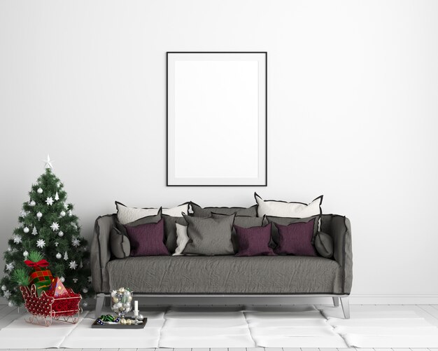 Mock Up Poster Frame Christmas New Year Interior Background