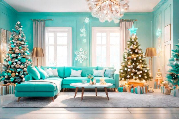Мок-фрейм плаката в стиле рождественской и новогодней интерьерной гостиной
