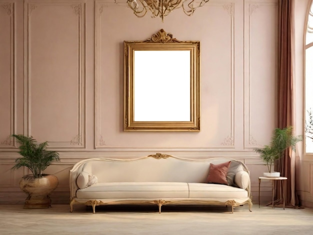 Mock up poster frame in classic interior background 3d render