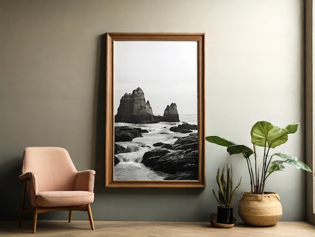Mock up poster frame in classic interior background 3d render