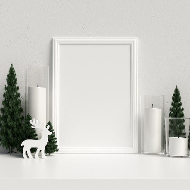 Mock up poster frame in interieur scandinavische kerst- en winter decoratie