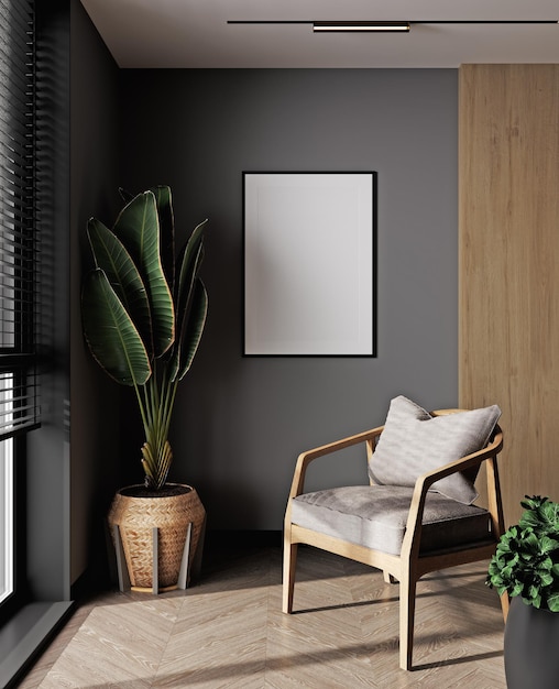Mock up poster frame in moderne interieur achtergrond woonkamer Scandinavische stijl 3D render 3D illustratie