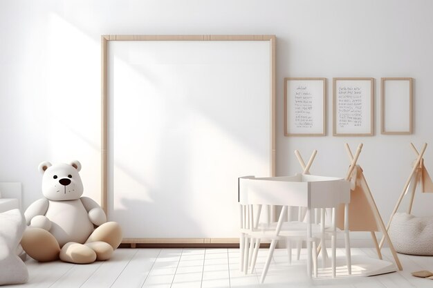 Mock up poster frame in wit gezellige kinderkamer interieur achtergrond 3D render