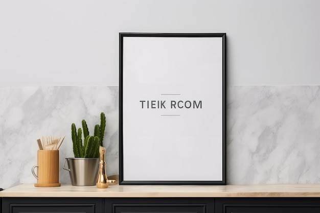 Mock up poster frame in kitchen interior and accessories