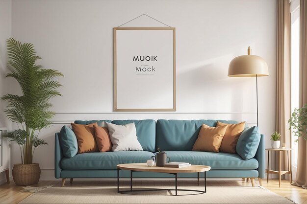 Mock up poster frame in living room