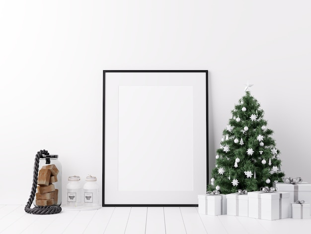 Mock Up Poster Frame met Kerst Winter Decoratie