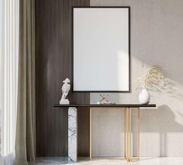 mock up poster frame in modern interior background living room 3d render 3d illustration