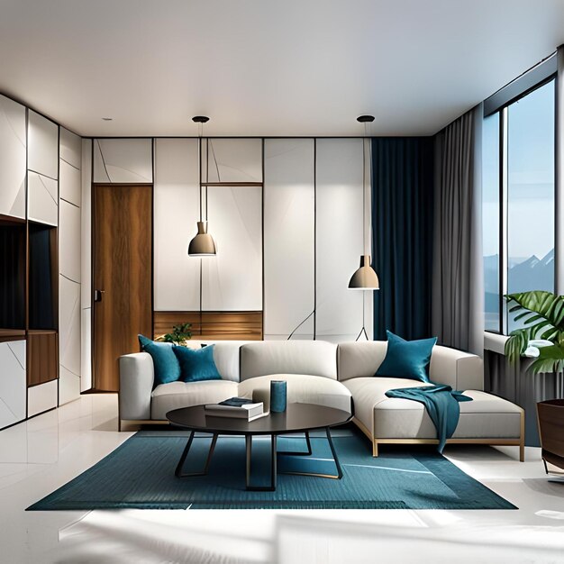 Mock up poster frame in modern interior background living room scandinavian style 3d render 3d i