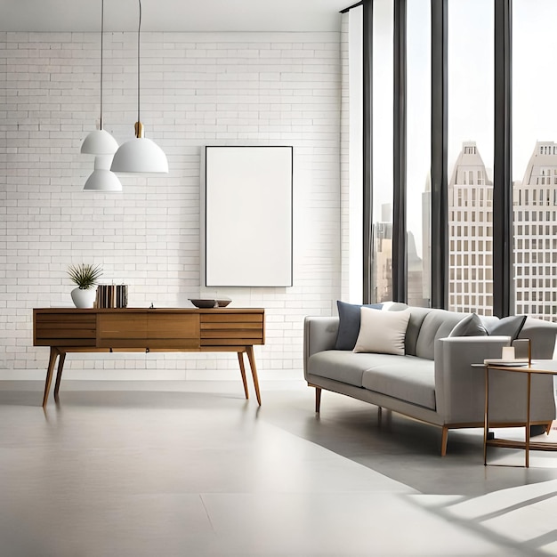 Photo mock up poster frame in modern interior background living room scandinavian style 3d render 3d i