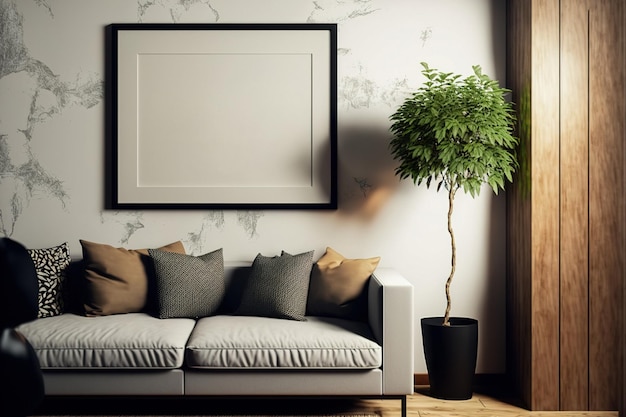 Mock up poster frame in modern interior background living room Scandinavian style 3D render 3D