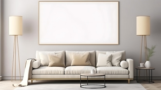 Photo mock up poster frame in modern interior background living room scandinavian style