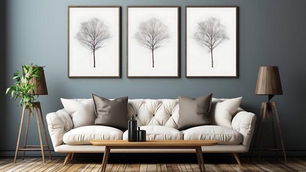 mock up poster frame in modern interior background living room Scandinavian style