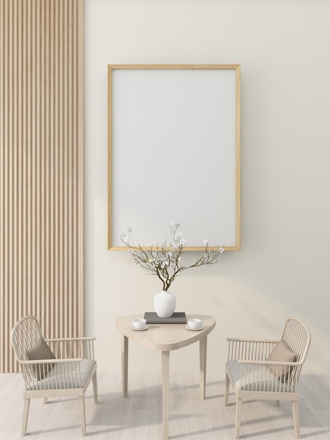 Mock up poster frame in modern interior background, Scandinavian style, 3D render
