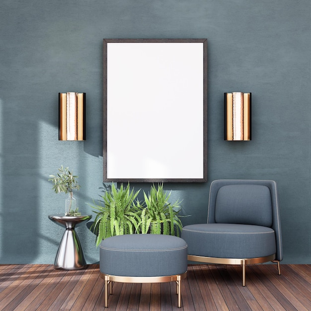 Mock up poster frame in modern interior background