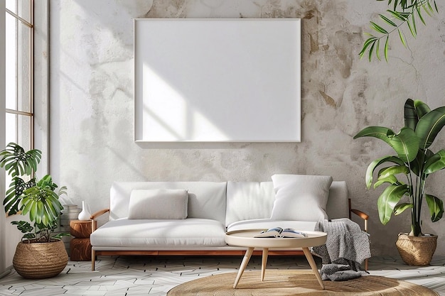 mock up poster frame in modern interior background