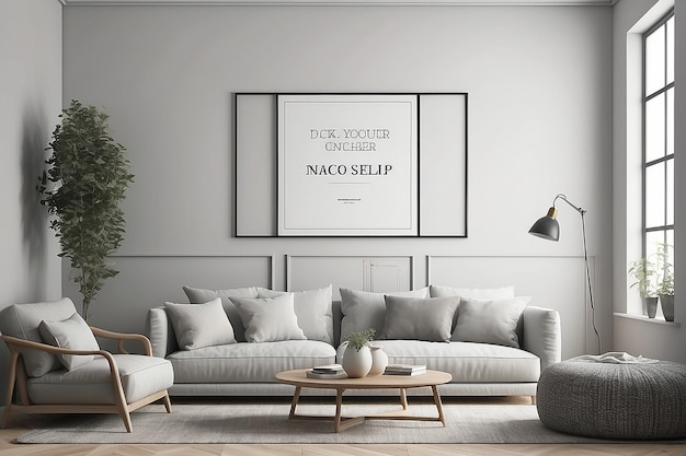 Mock up poster frame in modern interior background