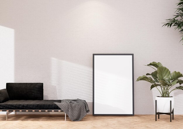 Mock up poster frame in modern interior fully furnished rooms